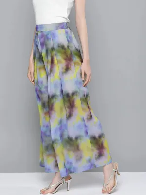 Yellow & Purple Tie-Dye Print Palazzo Pants